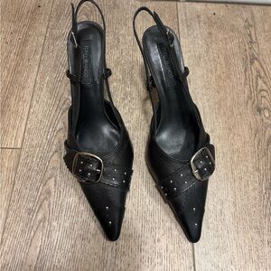 Sadie Heel in Black Como
TONY BIANCO Black Studded Slingback Heels